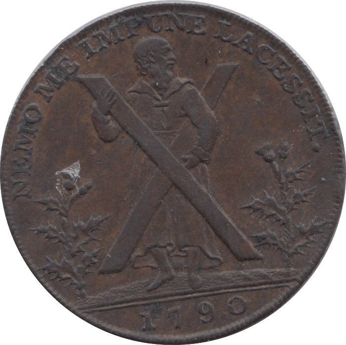 1790 HALFPENNY TOKEN LOTHIAN EDINBURGH ARMS ST ANDREWS CROSS HUTCHINSON DH23 ( VF ) ( REF 239 )