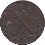 1790 HALFPENNY TOKEN LOTHIAN EDINBURGH ARMS ST ANDREWS CROSS HUTCHINSON DH23 ( VF ) ( REF 239 )