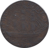 1794 HALFPENNY TOKEN HAMPSHIRE HELMETED ST BEVOIR SHIP PRO BONO DH41 ( VF ) ( REF 222 )