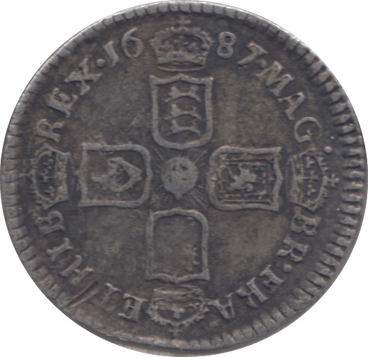 1687 SIXPENCE ( VF )