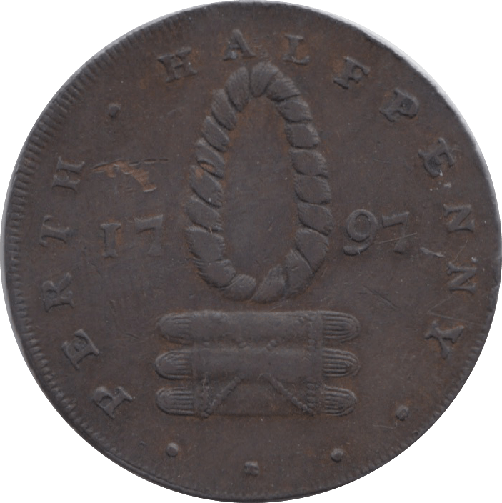 1797 HALFPENNY TOKEN PERTHSHIRE PERTH ARMS BUNDLE OF YARN DH5(A) ( REF 237 )