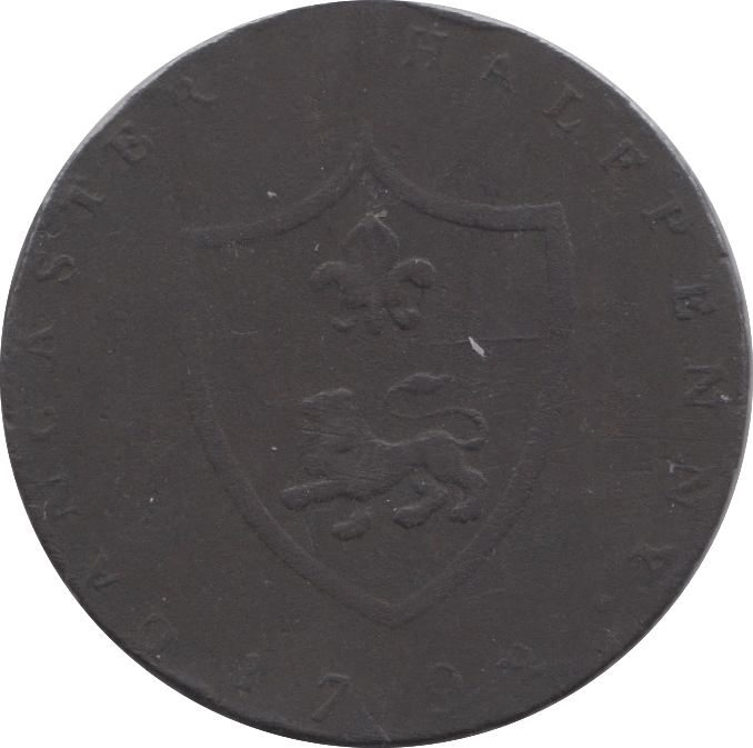 1792 HALFPENNY TOKEN LANCASHIRE SHIELD OF ARMS JOHN O GAUNT DH29E ( REF 81 )