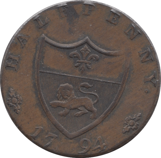 1794 HALFPENNY TOKEN LANCASHIRE ARMS JOHN O GAUNT DH45 ( S ) ( REF 80 )