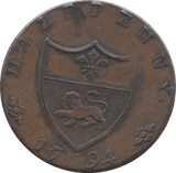 1794 HALFPENNY TOKEN LANCASHIRE ARMS JOHN O GAUNT DH45 ( S ) ( REF 80 )
