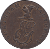 1794 HALFPENNY TOKEN SUSSEX ARMS OF NORTHIAM GILBERTS DH35 ( VF ) ( REF 144 )