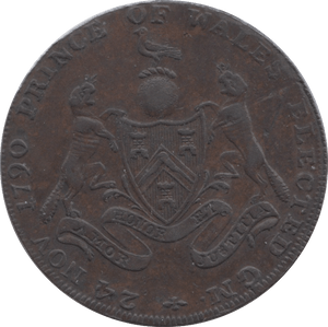 1790 HALFPENNY TOKEN MIDDLESEX MASONIC EUPID POWE ELECTED SKETCHLEY ( REF 131 )