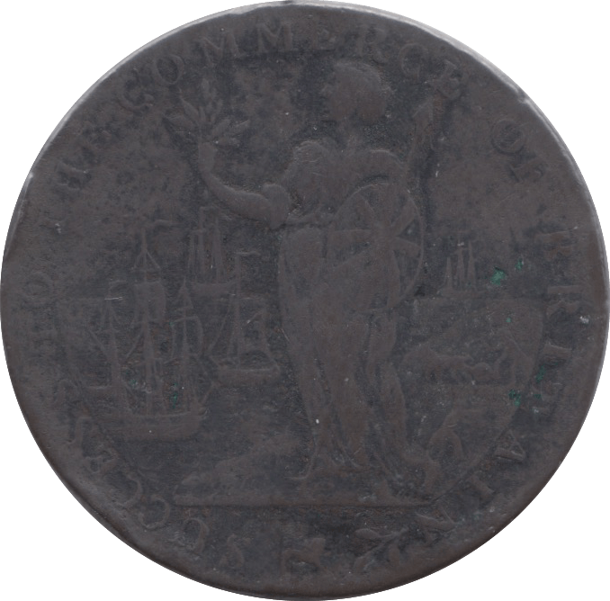 1794 HALFPENNY TOKEN LINCOLNSHIRE BRITANNIA SHIPS T.I ARMS PAY JENNINGS  DH J ( REF 70 )
