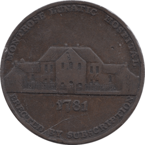 1799 HALFPENNY TOKEN ANGUSHIRE ARMS OF MONTROSE LUNATIC HOSPITAL DH33 ( REF 245 )
