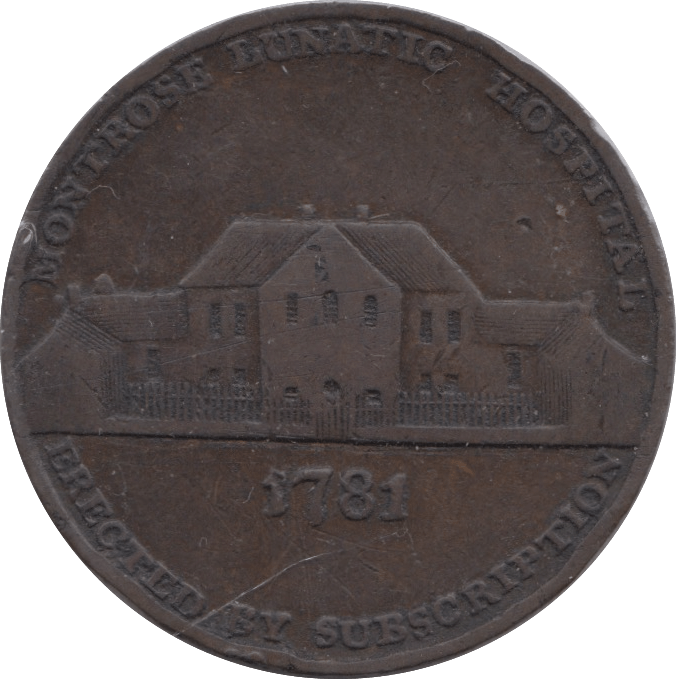 1799 HALFPENNY TOKEN ANGUSHIRE ARMS OF MONTROSE LUNATIC HOSPITAL DH33 ( REF 245 )