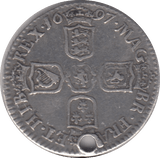 1697 SIXPENCE ( VF ) HOLED