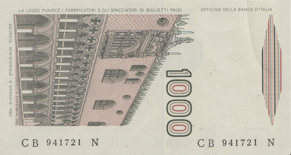 1000 LIRE BANCA D'ITALIA ITALIAN BANKNOTE REF 433