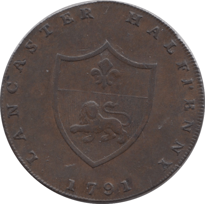 1791 HALFPENNY TOKEN LANCASHIRE JOHN GAUNT ARMS OF LANCASHIRE DH15 ( REF 110 )