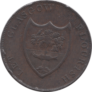 1791 HALFPENNY TOKEN LANARKSHIRE RIVER GOD ARMS OF GLASGOW DH2 ( REF 233 )