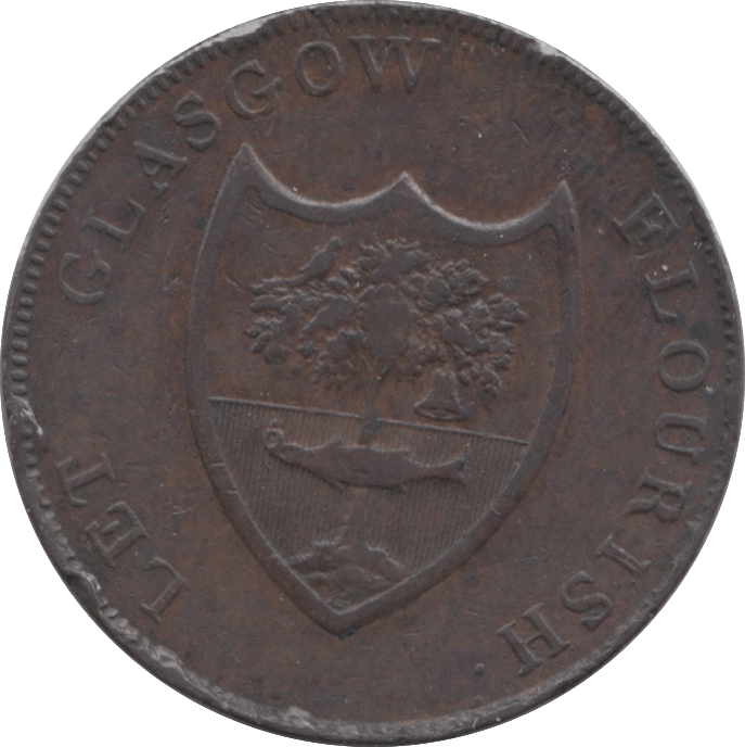 1791 HALFPENNY TOKEN LANARKSHIRE RIVER GOD ARMS OF GLASGOW DH2 ( REF 233 )