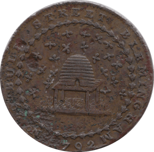 1792 HALFPENNY TOKEN STAFFORDSHIRE DONALD AND CO BEE HIVE PAY LEEK DH11 ( REF 155 )