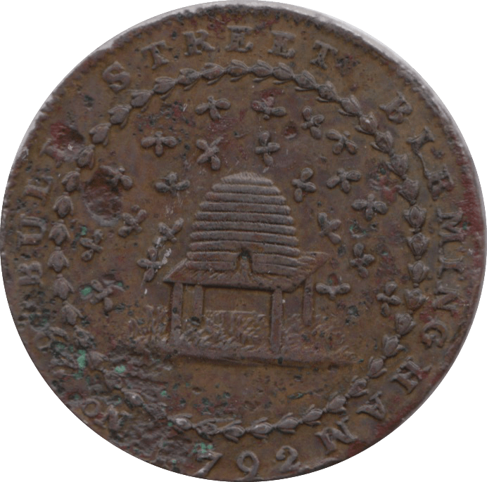 1792 HALFPENNY TOKEN STAFFORDSHIRE DONALD AND CO BEE HIVE PAY LEEK DH11 ( REF 155 )