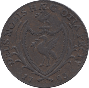 1793 HALFPENNY TOKEN LANCASHIRE SHIELD OF ARMS SHIELD OF ARMS DH60 ( REF 82 )