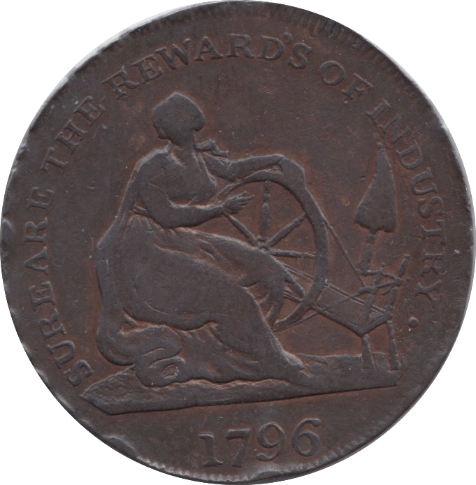 1796 HALFPENNY TOKEN ANGUSHIRE SARUM CATHEDRAL GROCERS ARM ( VF ) ( REF 247 )