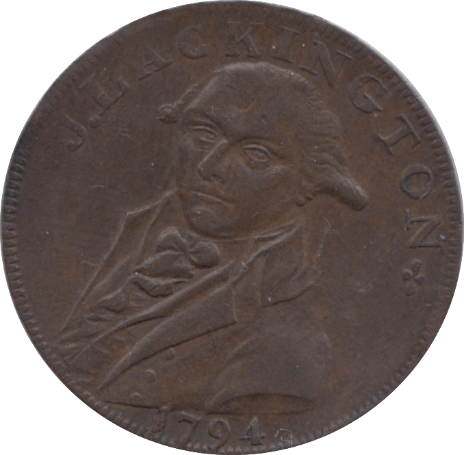 1794 HALFPENNY TOKEN MIDDLESEX J.LACKINGTON CHEAPEST BOOKSELLER FAME BLOWING TRUMPET DH354 ( REF 119 )