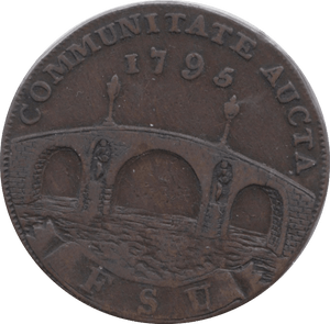 1795 HALFPENNY TOKEN SUFFOLK BECCLES CHURCH AND BRIDGE DH16 ( REF 140 )