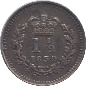 1839 THREE HALF PENCE ( EF ) 3 - Three Half Pence - Cambridgeshire Coins