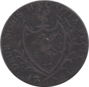 1794 HALFPENNY TOKEN LANCASHIRE ARMS SHIPS SAILING LIVERPOOL DH108D ( REF 74 )