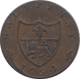 1794 HALFPENNY TOKEN LANCASHIRE JOHN OF GAUNT SHIELD OF ARMS DH44A ( REF 158 )