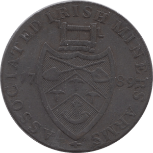 1789 HALFPENNY TOKEN WICKLOW JOHN OF GAUNT MINERS ARMS AND WINDLASS DH72 ( REF 204 )