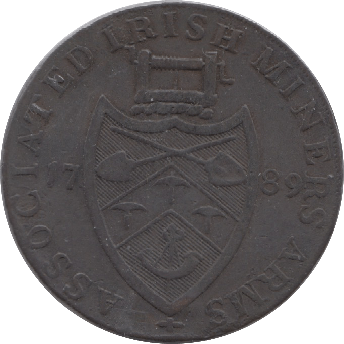 1789 HALFPENNY TOKEN WICKLOW JOHN OF GAUNT MINERS ARMS AND WINDLASS DH72 ( REF 204 )
