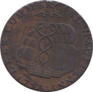 1793 HALFPENNY TOKEN STAFFORDSHIRE CADUCEUS HANDS DH10 ( REF 153 )