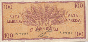 100 MARK FINLANDS BANK FINLAND 1957 REF 401