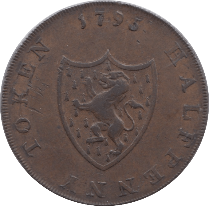1795 HALFPENNY TOKEN MIDDLESEX MALE IN HELMET SHIELD OF ARMS ( VF ) ( REF 129 )