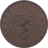 1795 HALFPENNY TOKEN MIDDLESEX MALE IN HELMET SHIELD OF ARMS ( VF ) ( REF 129 )