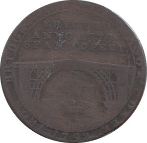 1792 HALFPENNY TOKEN SHROPSHIRE NEW IRON TRADE MAN AT MACHINE IRON BRIDGE DH11 RR ( REF 156 )