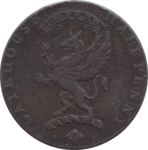 1793 HALFPENNY TOKEN KIRKCUDBRIGHT SCOTTS GATEHOUSE CREST AND GRIFFIN PLAIN DH1 ( REF 231 )