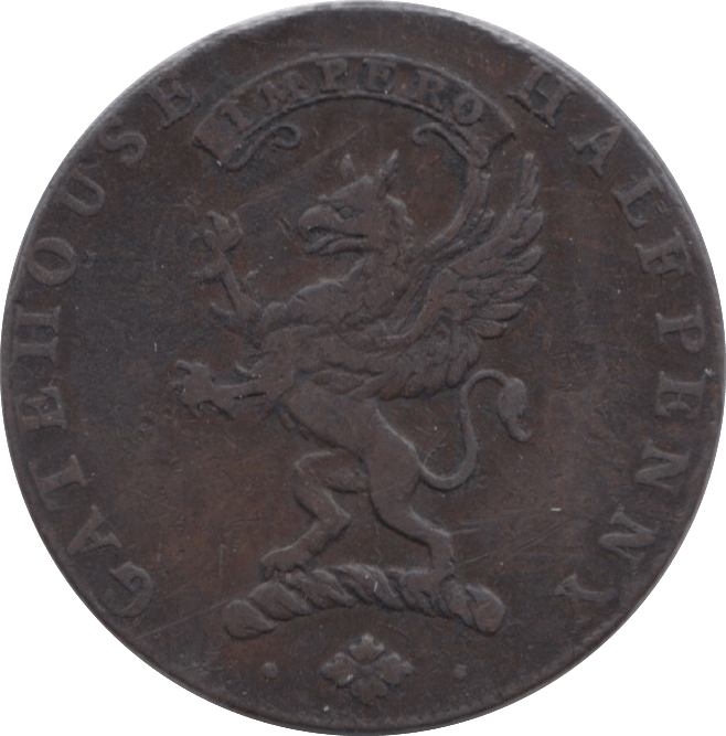 1793 HALFPENNY TOKEN KIRKCUDBRIGHT SCOTTS GATEHOUSE CREST AND GRIFFIN PLAIN DH1 ( REF 231 )