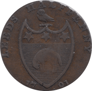 1791 HALFPENNY TOKEN YORKSHIRE LEEDS SHIELD OF ARMS BISHOP BLAZE DH52 ( REF 180 )