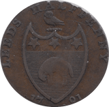 1791 HALFPENNY TOKEN YORKSHIRE LEEDS SHIELD OF ARMS BISHOP BLAZE DH52 ( REF 180 )