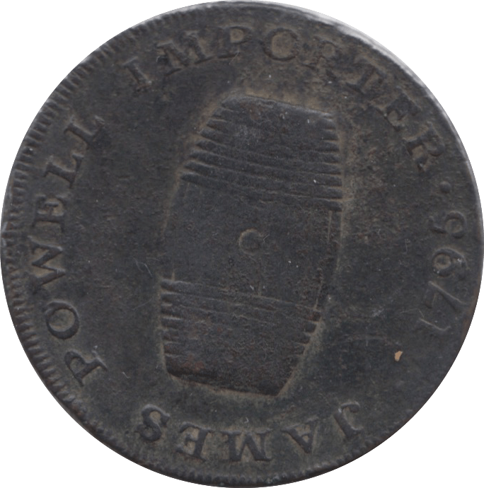 1795 HALFPENNY TOKEN MONMOUTH J.POWELL WINE MERCHANT BANDY CASK DH3 ( REF 117 )