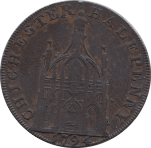 1794 HALFPENNY TOKEN SUSSEX CIRCHESTER ELIZABETH I DH15 ( REF 142 )