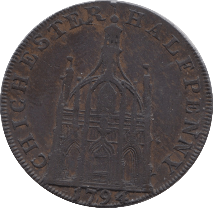 1794 HALFPENNY TOKEN SUSSEX CIRCHESTER ELIZABETH I DH15 ( REF 142 )