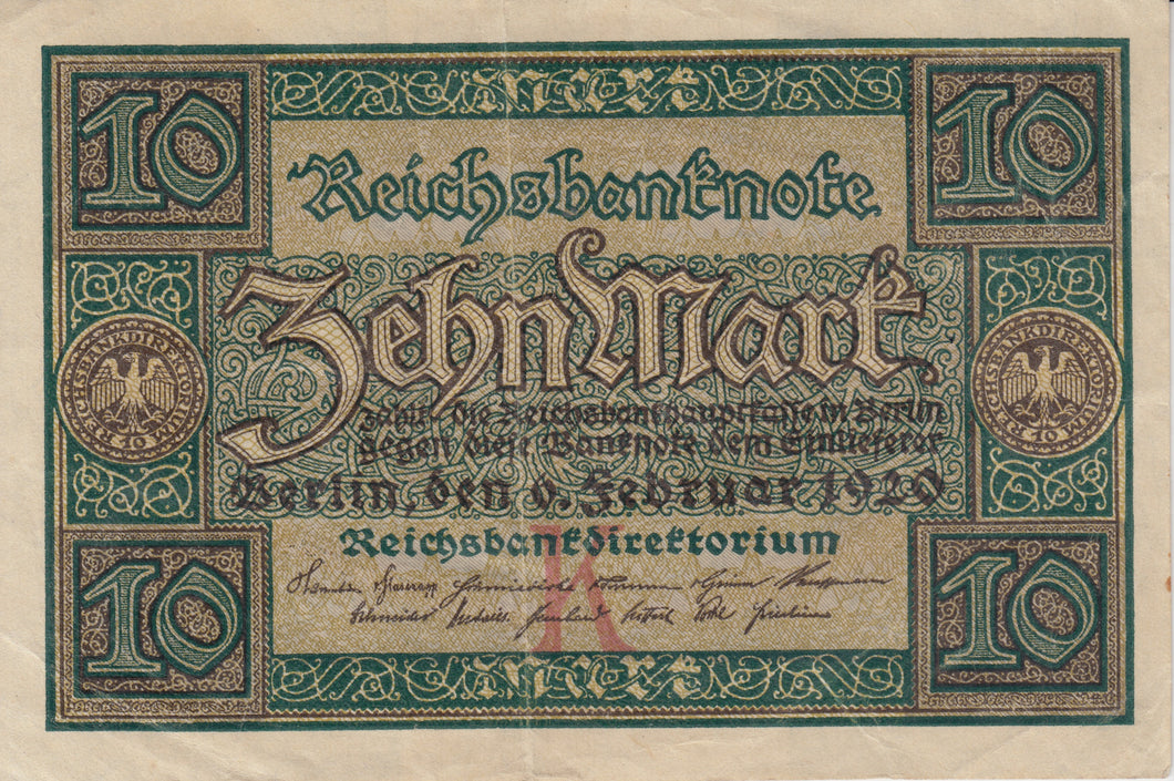 10 REICHSMARK GERMAN BANKNOTE REF 212