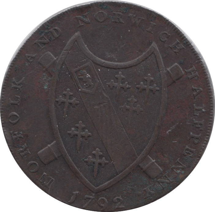 1792 HALFPENNY TOKEN ARMS OF NORWICH CASTLE AND LION DH15 ( REF 101 )