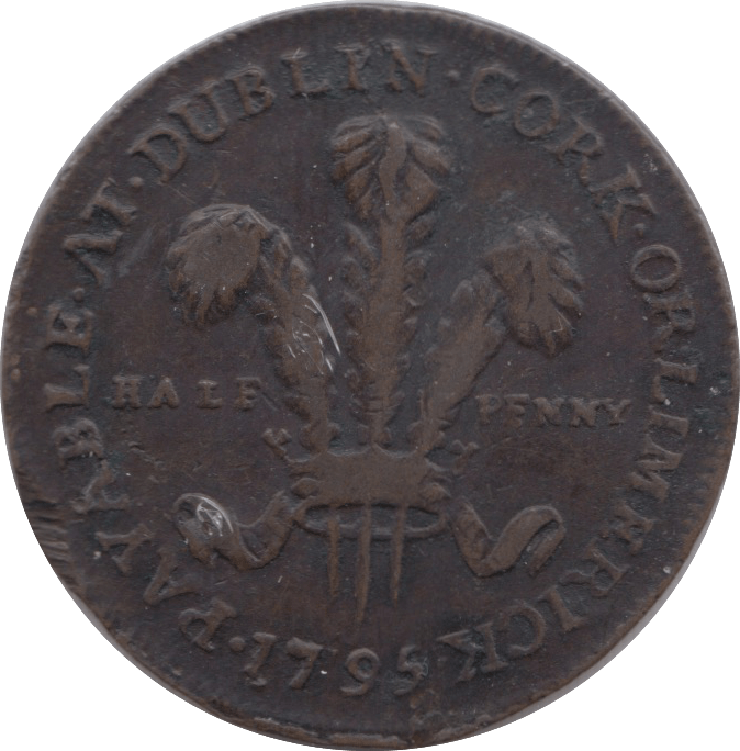 1795 HALFPENNY TOKEN MULE CORK HS CYPHER PAYABLE AT DUBLIN PLAIN DH324 ( REF 190 )