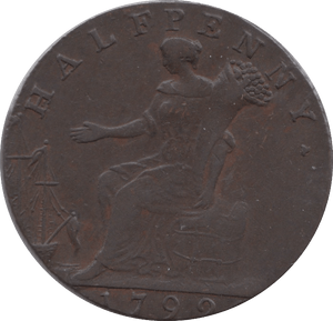 1792 HALFPENNY TOKEN MIDDLESEX SHAKESPEARE FEMALE WITH COICUPIA ENGRAILLED DH928B ( REF 132 )