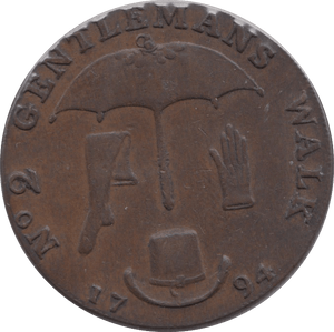 1794 HALFPENNY TOKEN NORFOLK GENTLEMANS WALK DH22 ( VF ) ( REF 87 )
