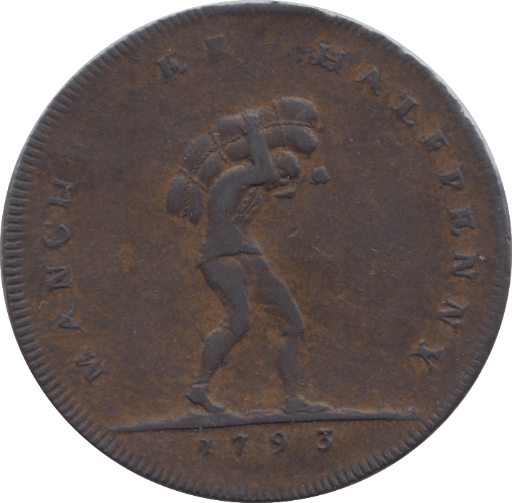 1793 HALFPENNY TOKEN LANCASTER MANCHESTER ARMS PORTERS SACK DH135A ( REF 65 )