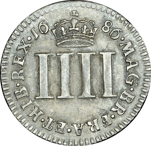 1686 MAUNDY FOURPENCE ( GVF ) JAMES II