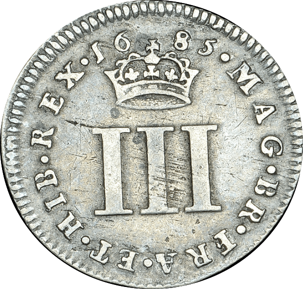 1685 MAUNDY THREEPENCE ( VF ) JAMES II