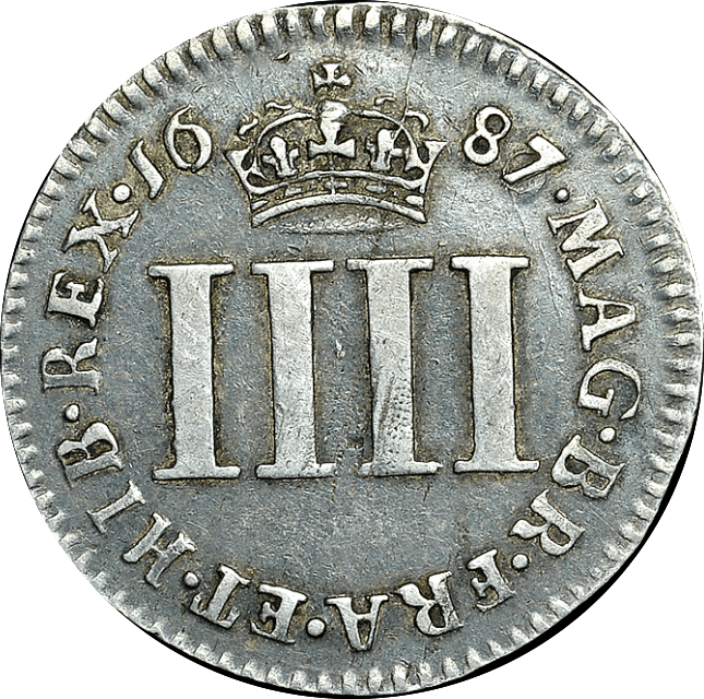 1687 / 6 MAUNDY FOURPENCE ( VF ) JAMES II